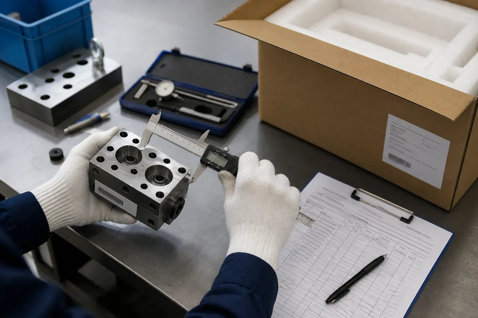 Representative hydraulic component dimension check and protective packing preparation